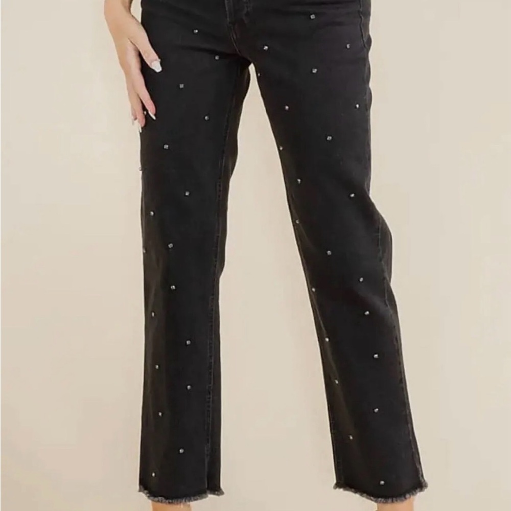 Black Embellished with rhinestones Women's Jeans